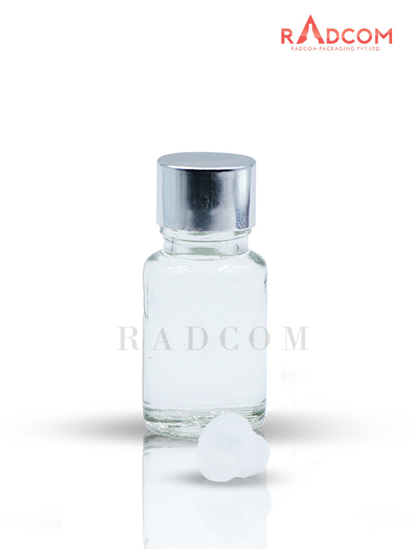 10ml Clear Glass Dropper Bottle with Silver Screw Cap and Safety Plug