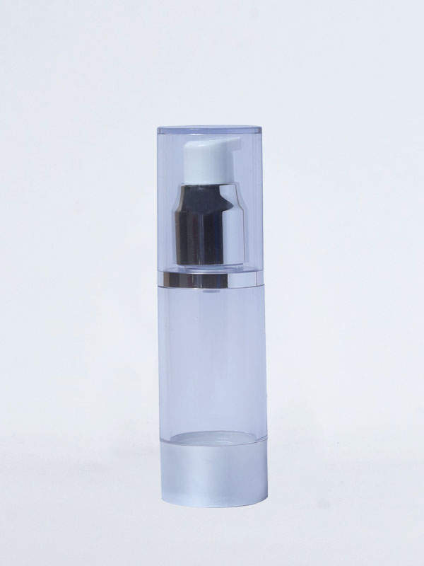 30 ML SAN Airless Bottles (BA03) with Shinny Silver and Pump and Clear Over  Cap