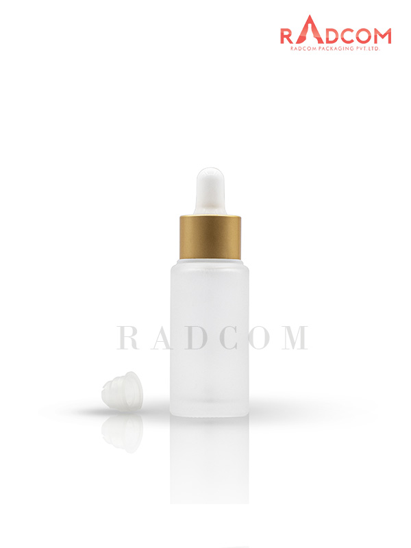 35ML Clear Frosted Lotion Glass Bottles With 20mm Matt Gold Dropper Set With White Teat and Wiper