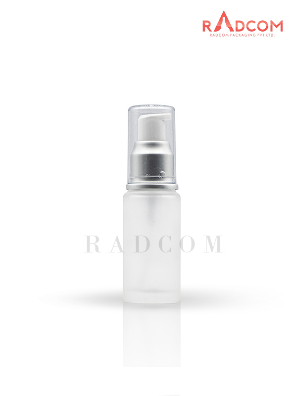 35ML Clear Frosted Lotion Glass Bottles With 20mm Matt Silver Lotion Pump with Acrylic Over Cap