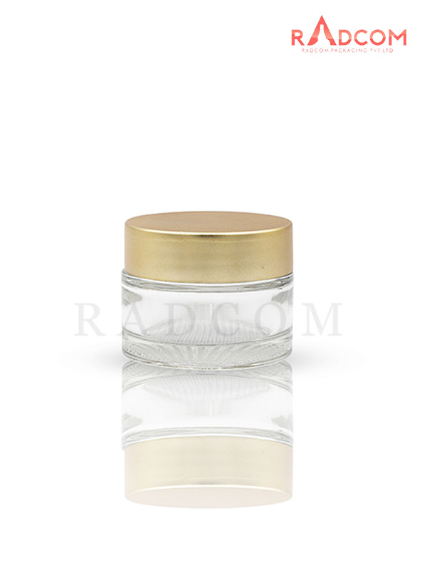 50gm Clear Mesh Jar With Matt Golden Cap With Lid & Wad