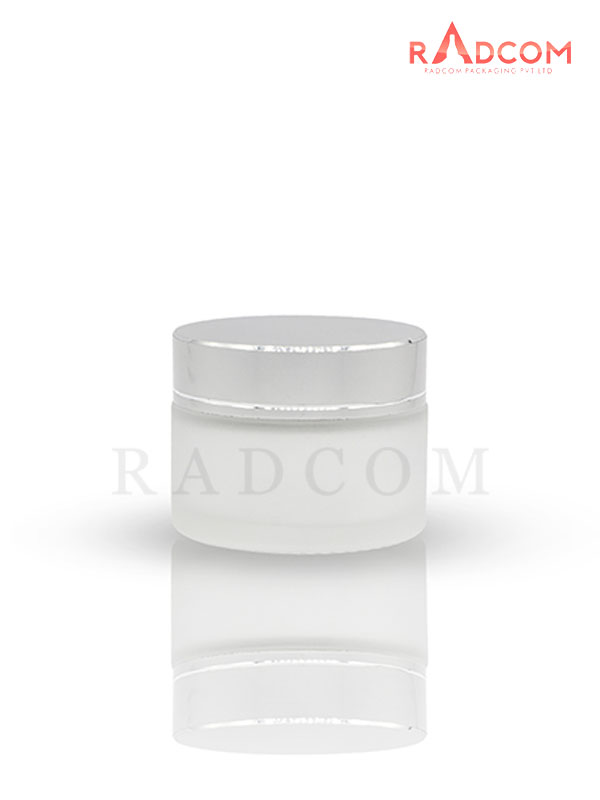 50GM Frosted Glass Jar with Imp Aluminum Matt Silver Cap with Lid & Wad