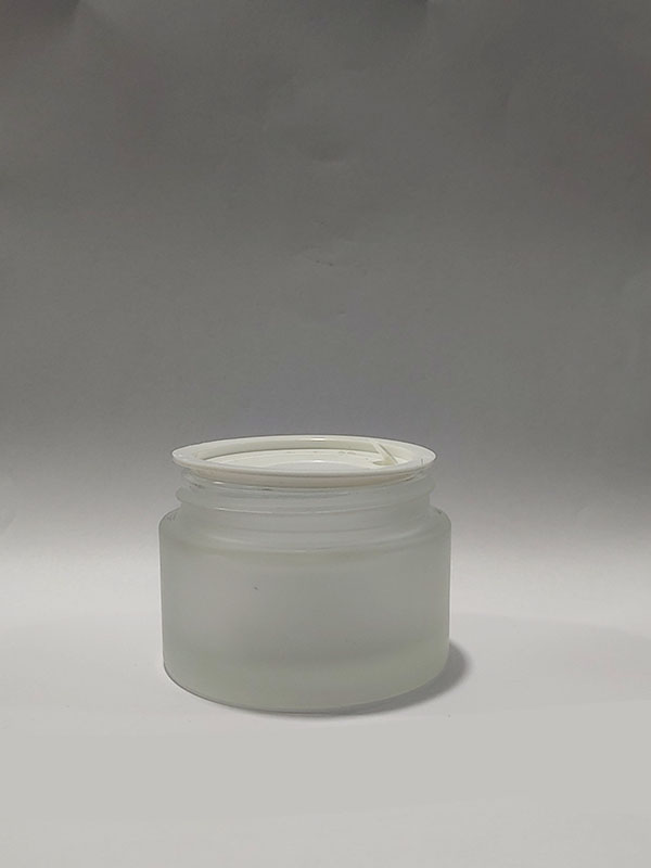 50 GM Wide Frosted Glass Cream Jar With Lid and White ABS Cap