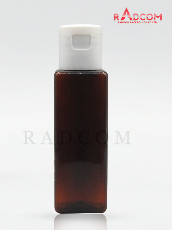 50ML Amber Square Pet Bottle with White Flip Top