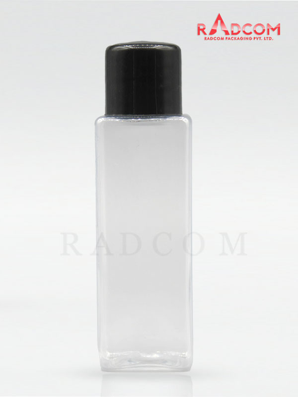 50ML Square Clear Pet Bottle with Black Screw Cap
