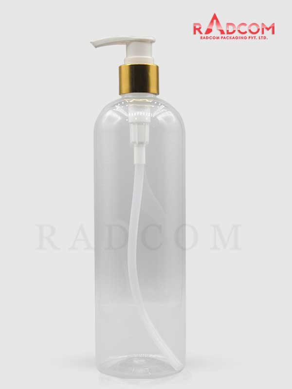 500ML Boston Clear Pet Bottle with White and Golden Sleeves Screw Type Dispenser Pump